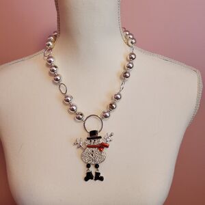 Silver Snowman Necklace And Removeable Pendant Cute Winter Jewelry